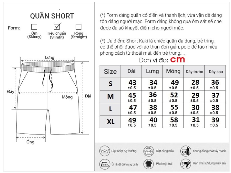 size quần ngắn
