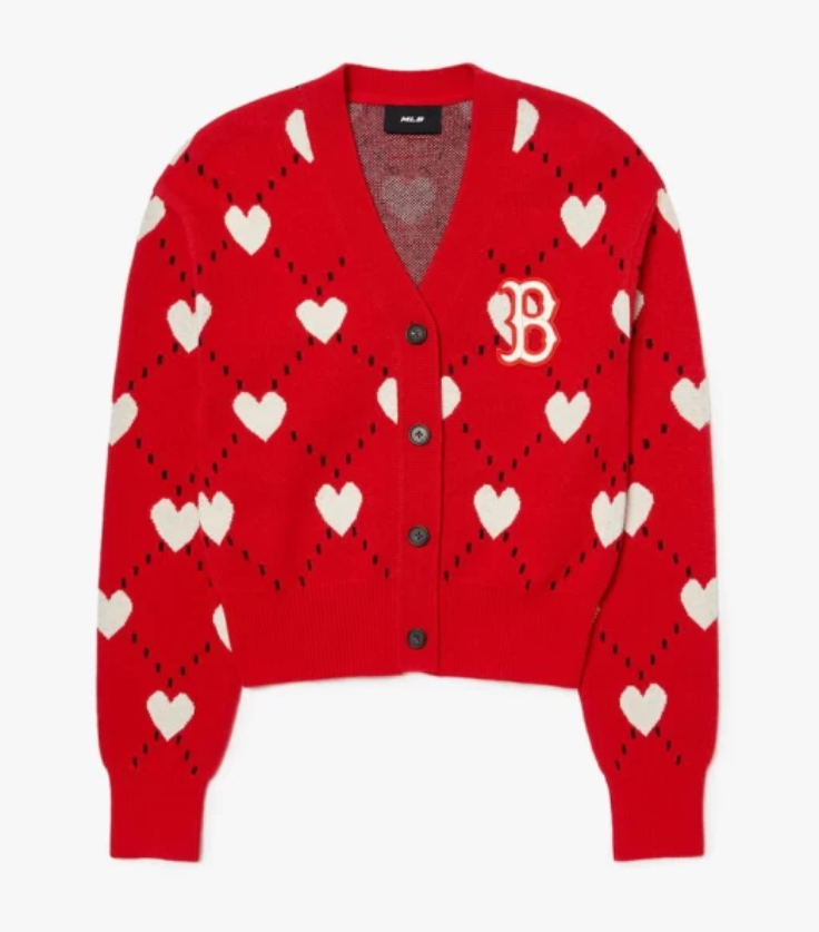 Cardigan Heart All Over Crop - Red