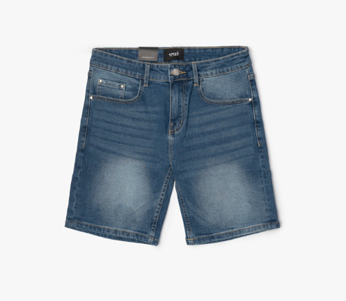 WAVE FORM REGULAR Embroidered JEANS SHORT - DARK BLUE