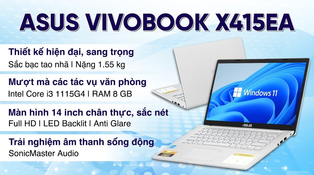Laptop Asus Vivobook X415EA i3 1115G4/8GB/256GB/Win11 (EK2034W)