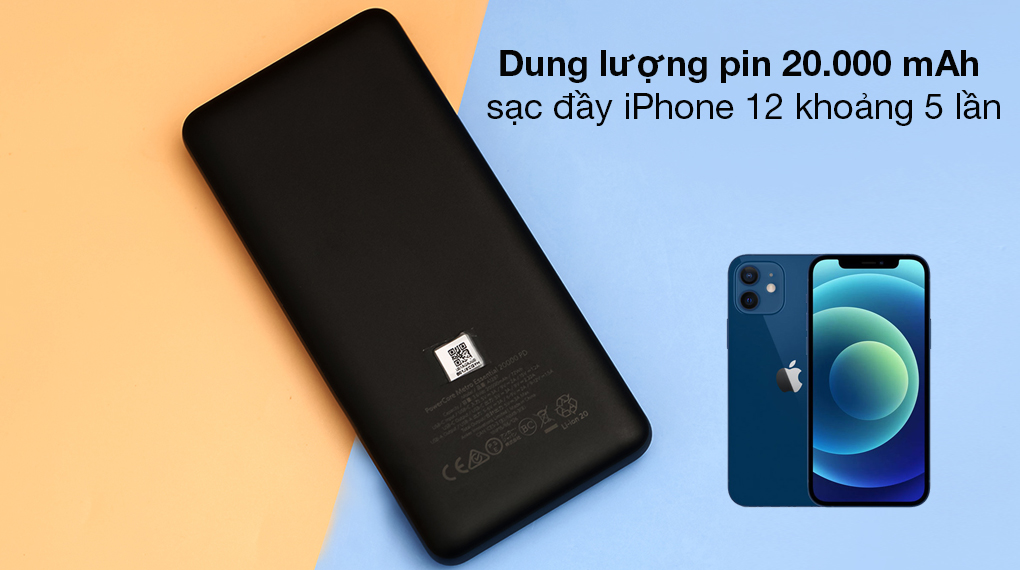 Dung lượng pin 20.000mAh sạc đầy iphone 12 khoảng 5 lần