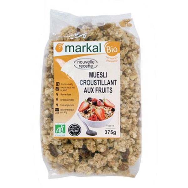 NGŨ CỐC GIÒN TRÁI CÂY HỮU CƠ MUESLI CROUSTILLANT AUX FRUITS MARKAL 375G