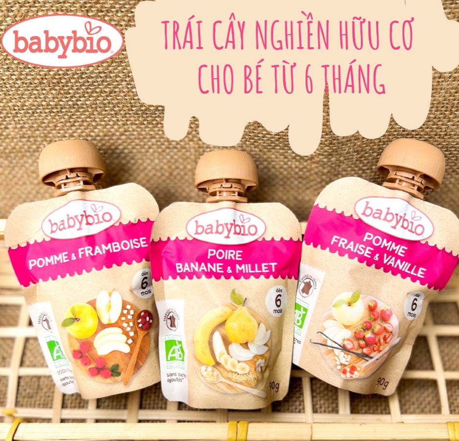 Trái cây nghiền hữu cơ cho bé vị lê chuối hạt kê babybio